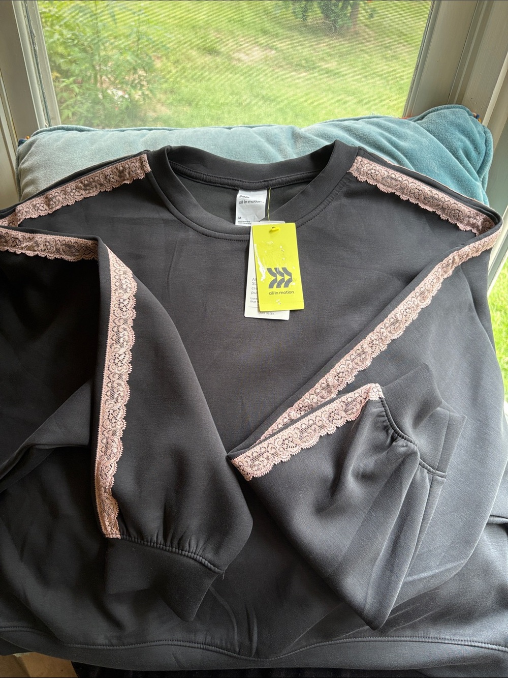 all in motion Black Crew Sweatshirt with Pink Accent Tag